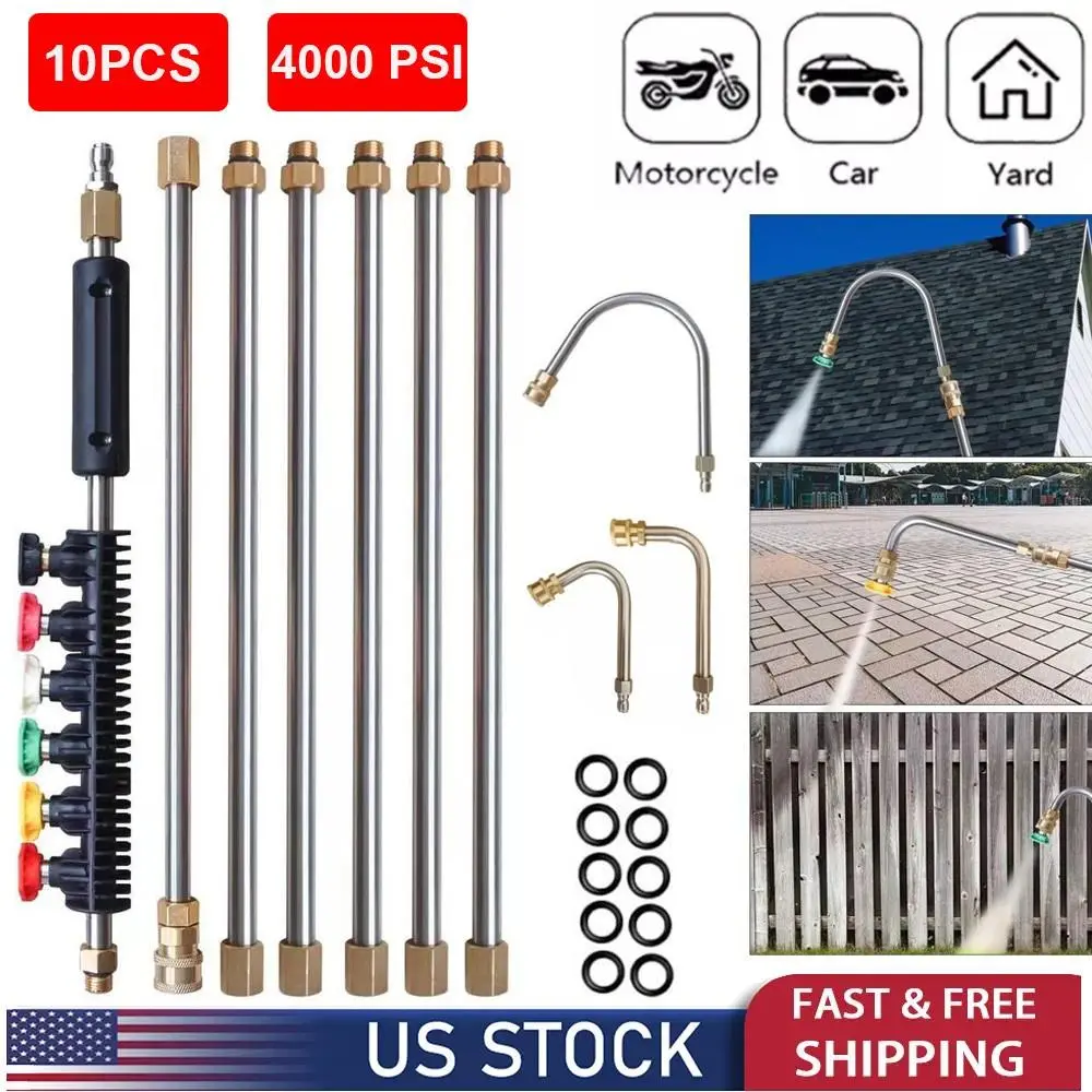 4000 PSI High Pressure Spray Wand Set, Telescopic Adjustable Total Length Extension Wand with Adjustable Spray Nozzle, 10pcs Cleaning Brushes Kit for Windows, Shutters