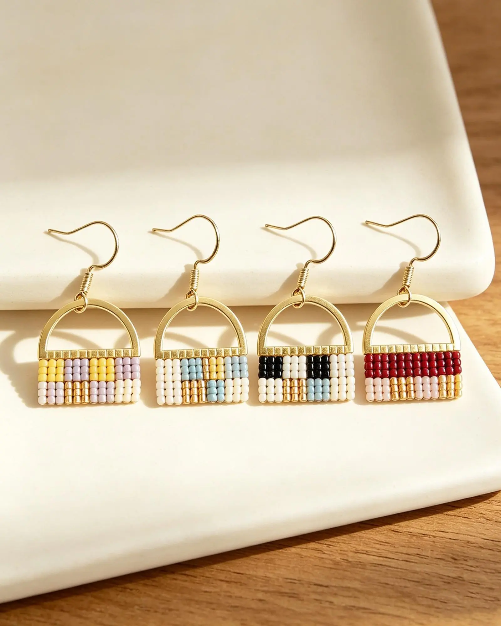 Boho Geometric Seed Bead Hoop Earrings Colorful Dangle