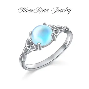 S925 Mother's Day Synthetic Moonstone Classic Trinity Knot Design, Celtic Silver Jewelry for Women, Hypoallergenic, Perfect Gift for Birthday for Christmas