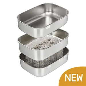 Furrbby XL Sifting Litter Box for Regular Litter,Stainless Steel Sifting Box, Easy to Clean Catbox with High Sides, 3-tray, Includes Scoop, litter box for cat