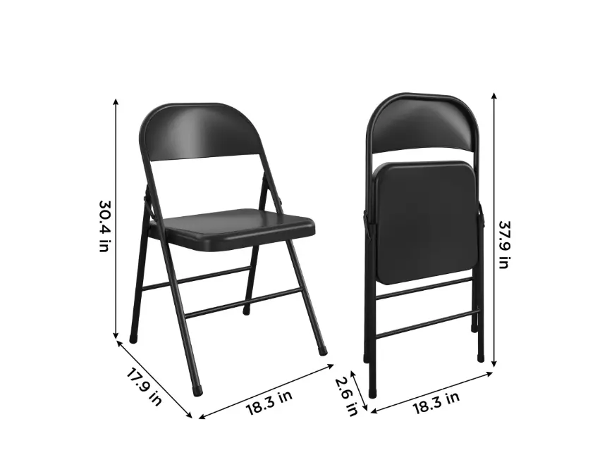 Silla Plegable de Metal, Totalmente de Acero, con Doble Soporte, Color Negro
