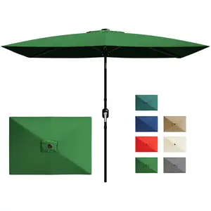 Garvee Rectangular Patio Umbrella 10 x 6.5 ft – Outdoor Market Sunshade with Crank Lift, Push Button Tilt, UV & Water Resistant Canopy, 6 Steel Ribs, Iron Pole, Vented Top – Ideal for Garden, Deck, Pool, Cafe – Turquoise