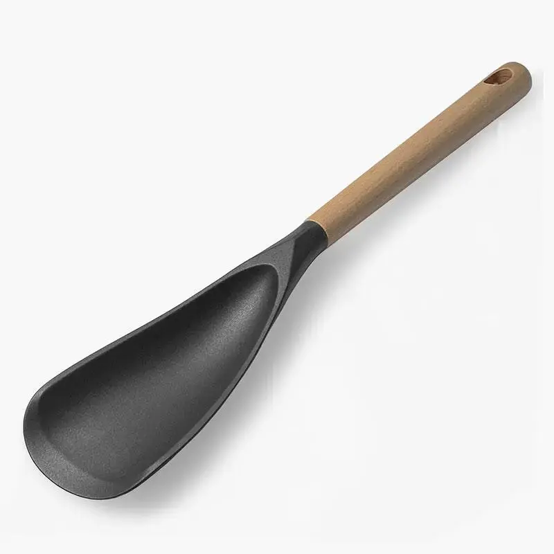 Silicone Wood Handle Cooking Spoon Set, Nonstick Cooking Spoon, Non-Stick Kitchen Tools, Cooking Utensils, Multi-Functional Mixing Spoons, Durable Beech Material, Made in China