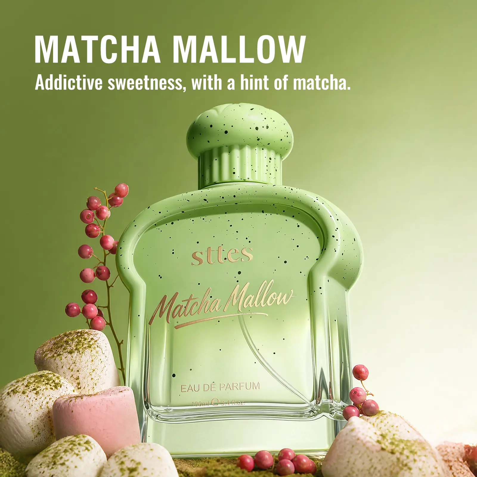 sttes Matcha Mallow Eau de Parfum for Women, Sweet Green Tea Gourmand Perfume with Matcha, Marshmallow, Vanilla & Musk, Long Lasting Fragrance Spray, 100ml/3.4 fl oz, Perfumes For Women, Long Lasting Perfumes