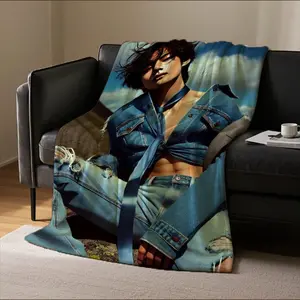 Taehyung Style K-Pop Boy Themed Flannel Blanket - Soft And Comfortable,Suitable for beds and sofas can also be given as a gift, Perfect for Valentine'S Day, Easter, Ramadan, St. Patrick'S Day, Spring And Summer, Weddings.