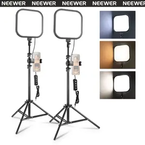NEEWER BASICS L220 15W 10.8" LED Video Panel Light Kit (2 Pack) with Tripod Stands, Bi-Color Dimmable Streaming Lights for Zoom, Vlog, Live Streaming & Home Office