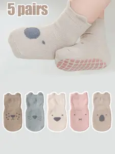 5 Pairs Baby Anti-Slip Socks, Soft Comfortable Fabric, Cute Cartoon Pattern Floor Socks, Unisex Toddler Walking Socks, Fall Winter, Soft Comfy Socks, Toddler Grip Socks