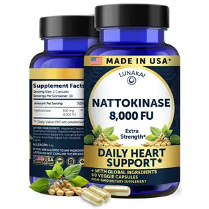 Lunakai USA Made Nattokinase Supplement – 400mg Natto Enzyme, 8000 FU per Serving – Heart & Circulation Support – Non-GMO, 60ct, 4000 FU Capsule