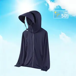 Men’s Sun Protection Jacket UPF 50+ Hooded Jacket — Full-zip lightweight UV jacket with detachable sun cap, breathable long-sleeve sun shirt, suitable for outdoor activities Coverage Cool