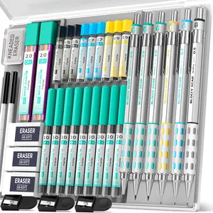 Nicpro 36 Packs Art Mechanical Pencils Set with Case, 3Pack Metal Drafting Pencil 0.5, 0.7, 0.9mm, 3Pack 2mm Lead Holder for Drawing Sketching with 20 Tubes (6B 4B 2B HB 2H 4H Colors) Lead Refills