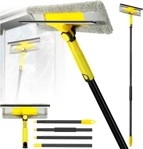 2 in 1 Rotatable Window Squeegee Cleaning Tool Kit with Extension Pole & Scrubber, Professional Window Washing Kit for Car Glass Shower Indoor Outdoor High Windows Home Use