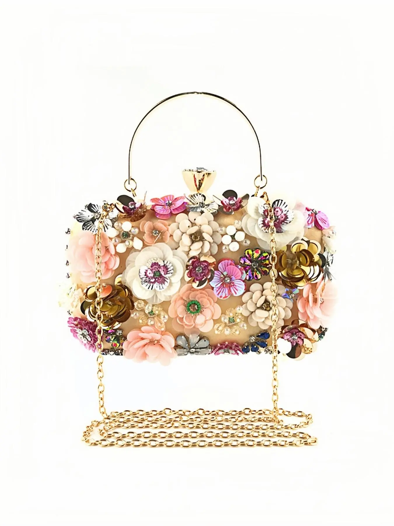 Women's Elegant Flower Decorated Bling Evening Bag, Chic Bag, Fashionable Novelty Floral Pattern Handbag for Party, Trendy All-match & Exquisite Bag for Birthday Gift