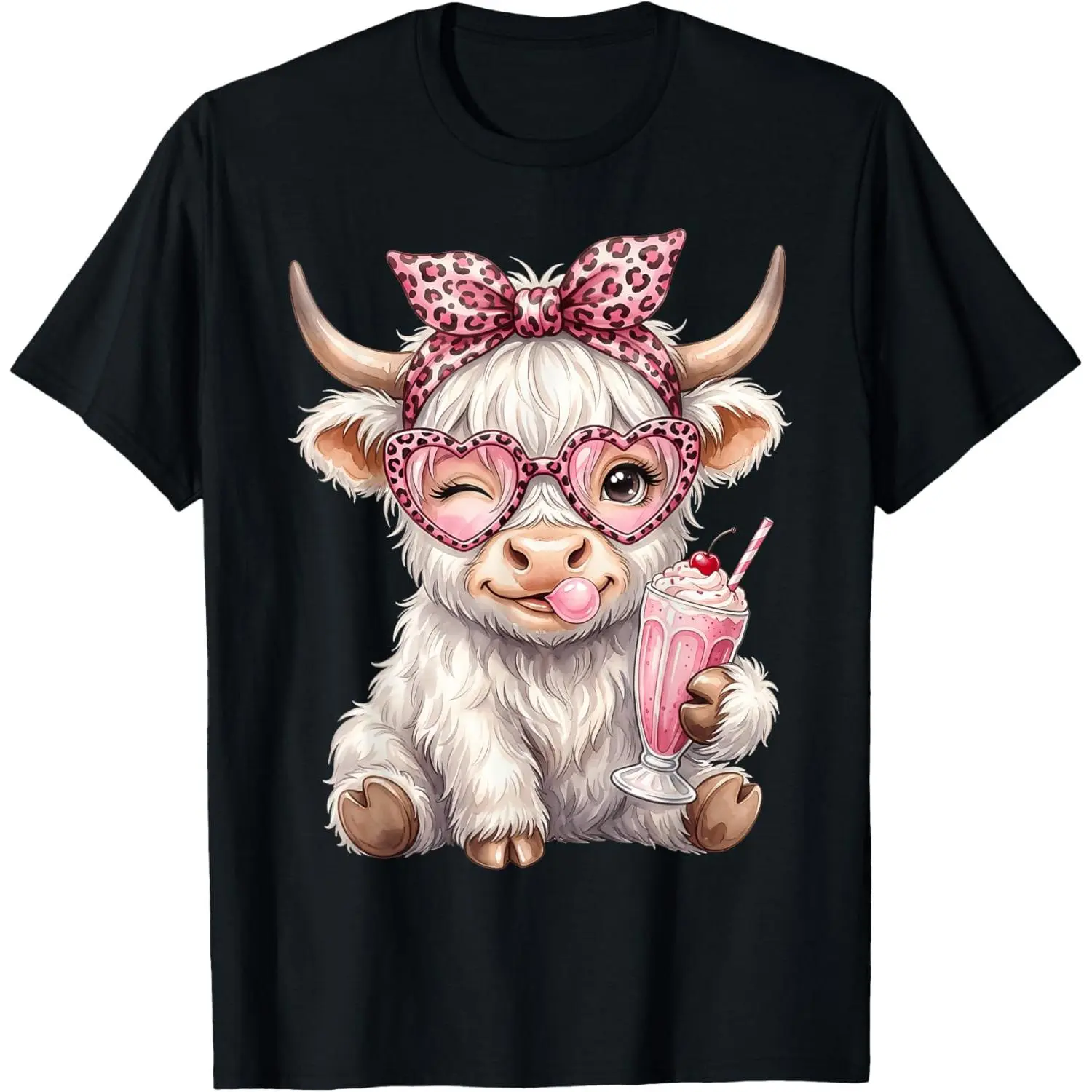 Scottish Highland Cow Eating Gum Bubblegum T-Shirt