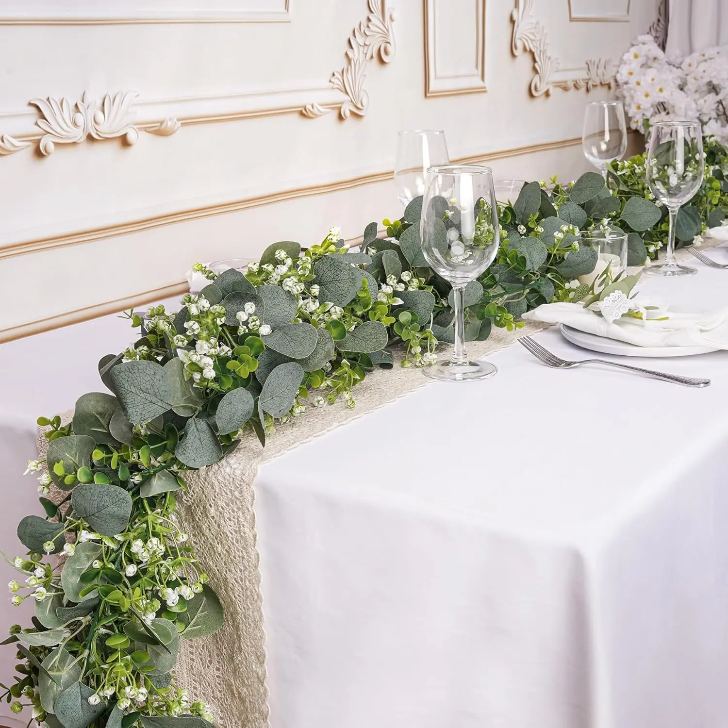 4 Pack Artificial Silk-Plastic Eucalyptus Garland, 5.9FT Silver Dollar Greenery Vines, Flower Backdrop & Table Decoration for Home Mantle Wedding Party Indoor Outdoor