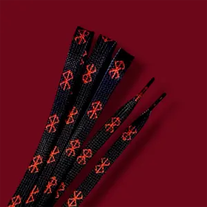 Black Mark Sigil Shoelaces - Crimson Curse Anime Sneaker Laces with Unique Red Text Design