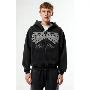 Pacsun Men's Riot Now Raw Applique Full Zip Hoodie