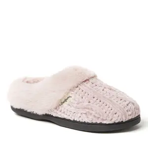 Dearfoams Womens Claire Cable Knit Chenille Clog House Slipper
