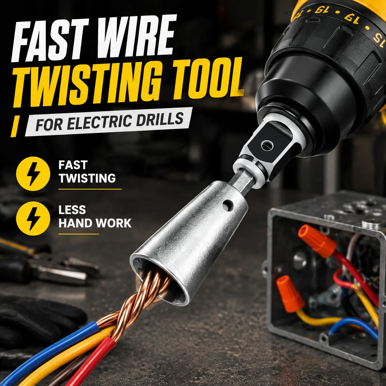 Electric Drill Wire Twisting Tool, Fast Wire Connector Twister Tool for Electricians, Durable Metal Drill Attachment