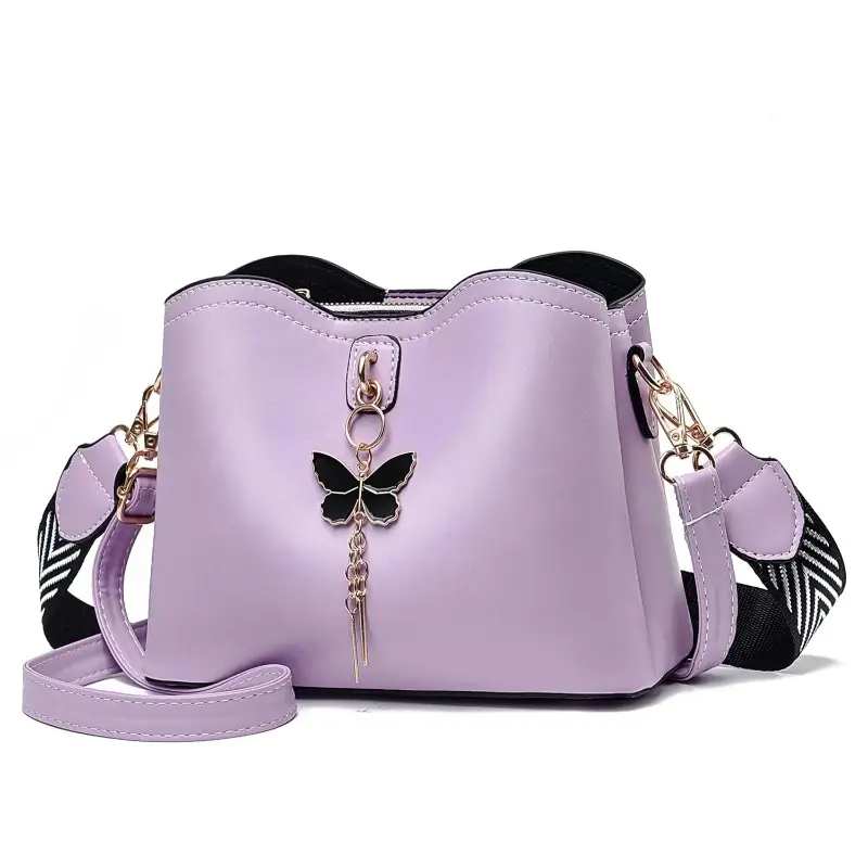 Women's Cute Butterfly Compact Small Leather Crossbody Handbag - Fashionable Bucket Bag with Adjustable Wide Guitar Strap, Multiple Pockets for Sports, Outdoor Gym Use, Crossbody Bags For Women, Chic, Nylon/Polyest., Polyester, Magnetic Clips, Compact Sha