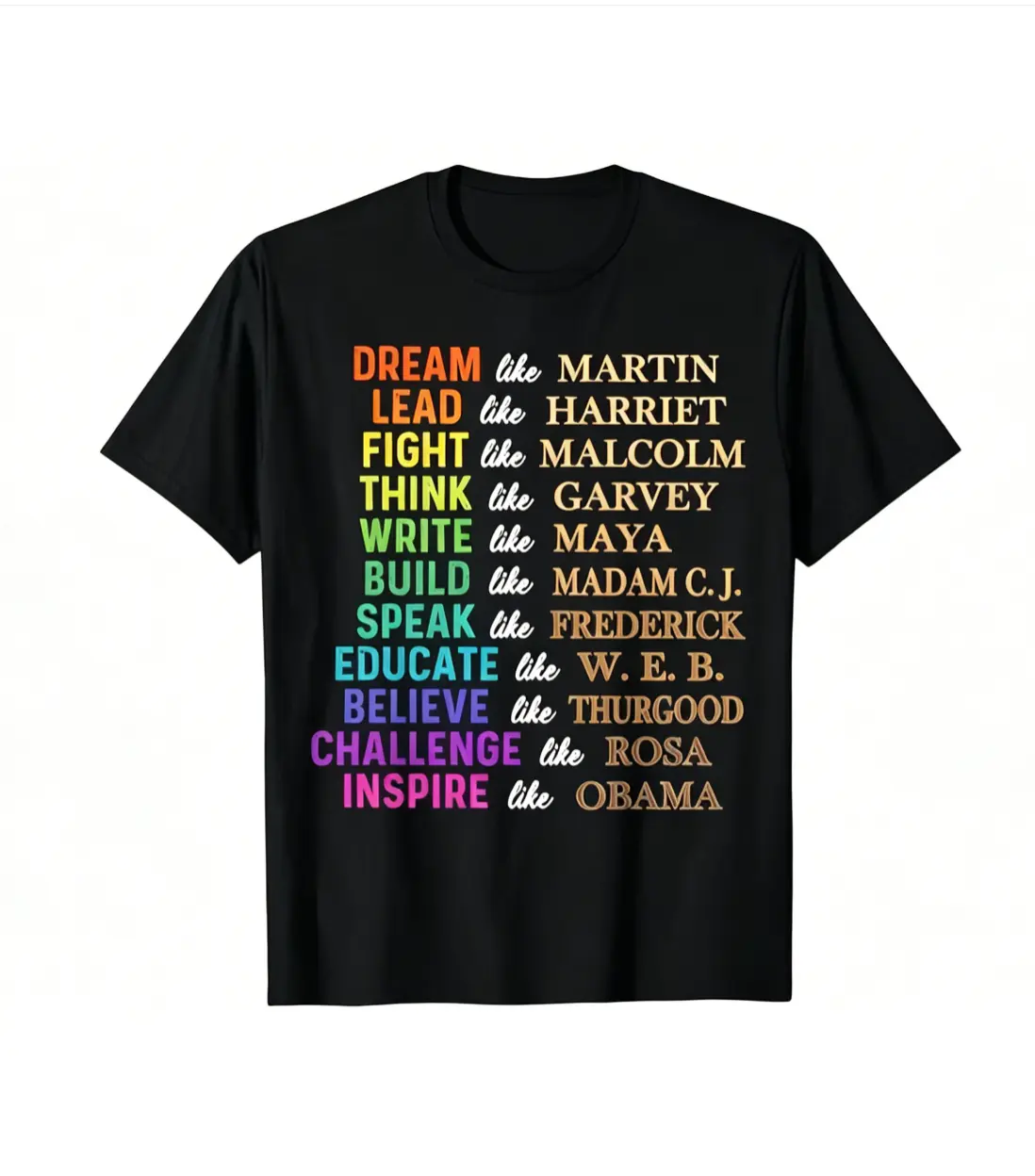 Men's Black History Inspirational Print T-Shirt - "Dream Like Martin, Lead Like Harriet" Menswear Streetwear Short-Sleeve Top, Breathable Casual Fabric for Everyday Wear