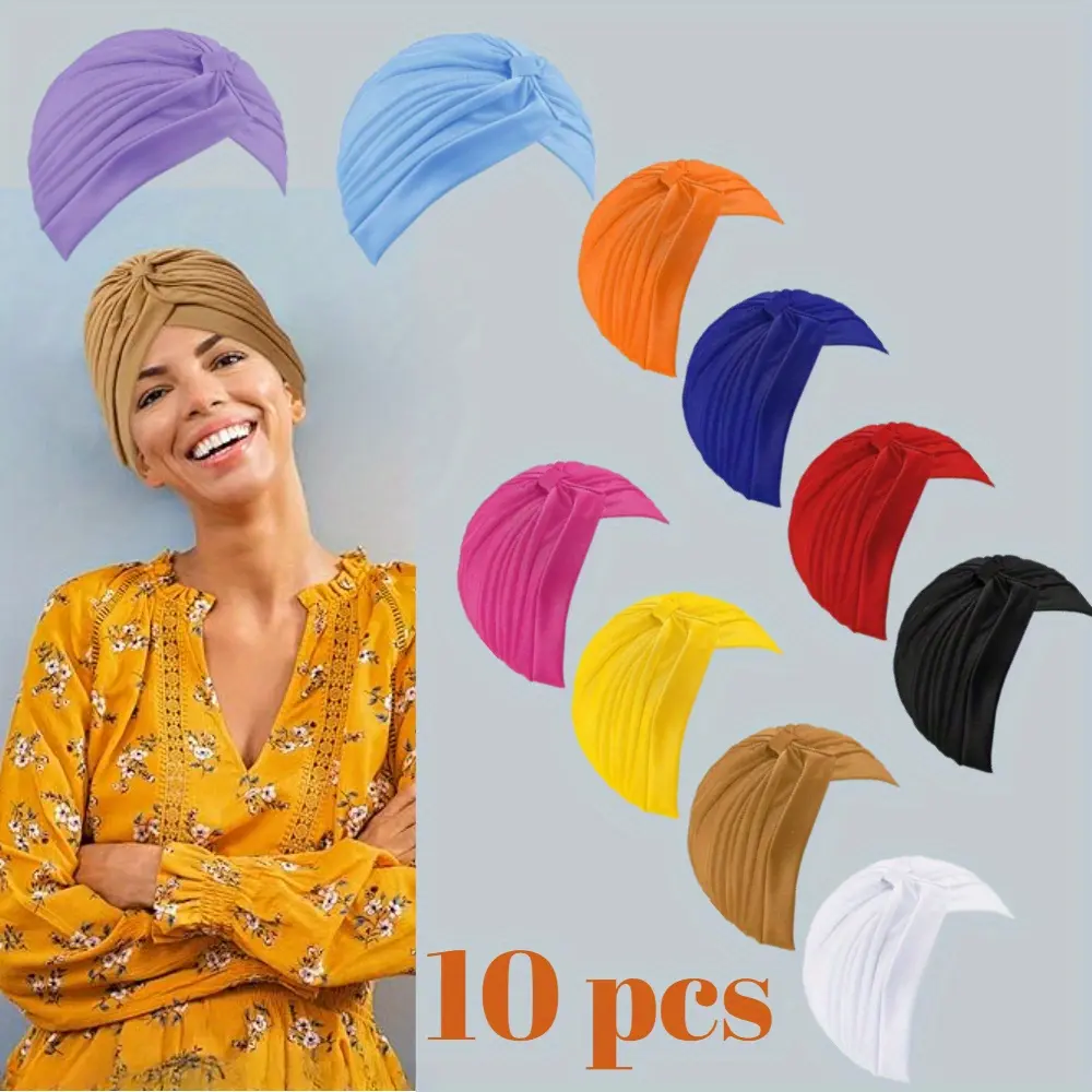 10 Pcs Stretchy Turban Cap Chemo Head Wraps Cancer Headwear Bennie Twisted India's Hat for Women 10 Pcs Stretchy Turban Cap Chemo Head Wraps Cancer Headwear Bennie Twisted India's Hat for Women