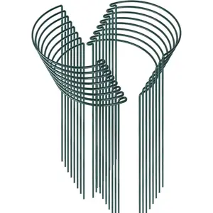 16 Pack 24 Inch  Support Stakes, 10" Wide x 24" High Half Round Metal Garden  Stake Peony Support Cage, Green  Support Ring Border for Tomato,Hydrangea,Flower Indoor Outdoor