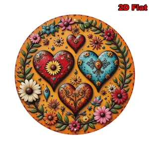 2D Flat, 1pc Large Mexican Folk Metal decorative plaque - Vibrant color with Sacred Hearts & Wreaths- -8'' inches - Lightweight for Bohemian Home, Wedding, Valentine's, Housewarming - Festive Holiday Decoration - Durable & Versatile Bohemian Decor