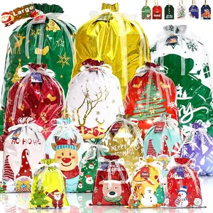 Multicolor Christmas Gift Drawstring Pouches, Holiday Candy Bags Set, Festive Decoration, Perfect Xmas Present Wrapping, Party Favors Assortment