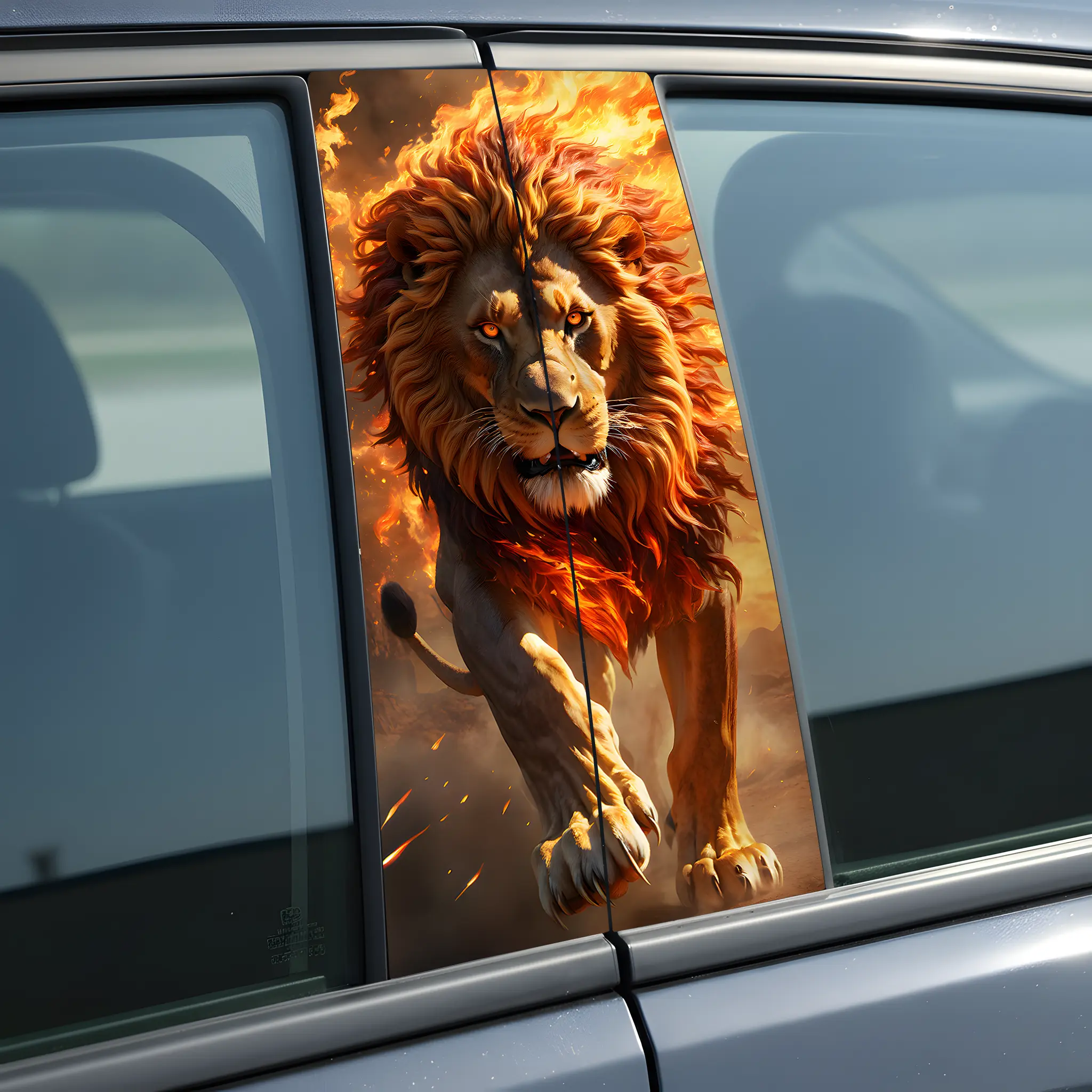 Lion Vinyl Car B-Pillar Trim Decal, 50cm x 25cm UV Printing 3D Effect, Waterproof Personalized Creative Multipurpose Decals UV Car Stickers, Decals Car Stickers