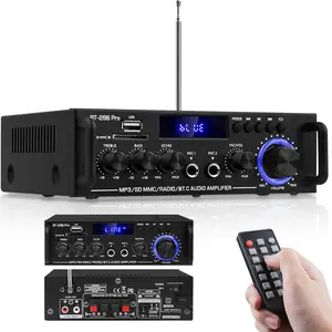 HiFi Stereo Audio Amplifier-BT-298Pro, Bluetooth 5.0 Compact Digital Power Receiver with 400W x 2 Max 600W Output, Adapter, Remote, Smartphone Connection, Karaoke MIC, USB, FM Radio, LED Display, Bass/Treble, Echo for Home Speakers, Parties, Beginners