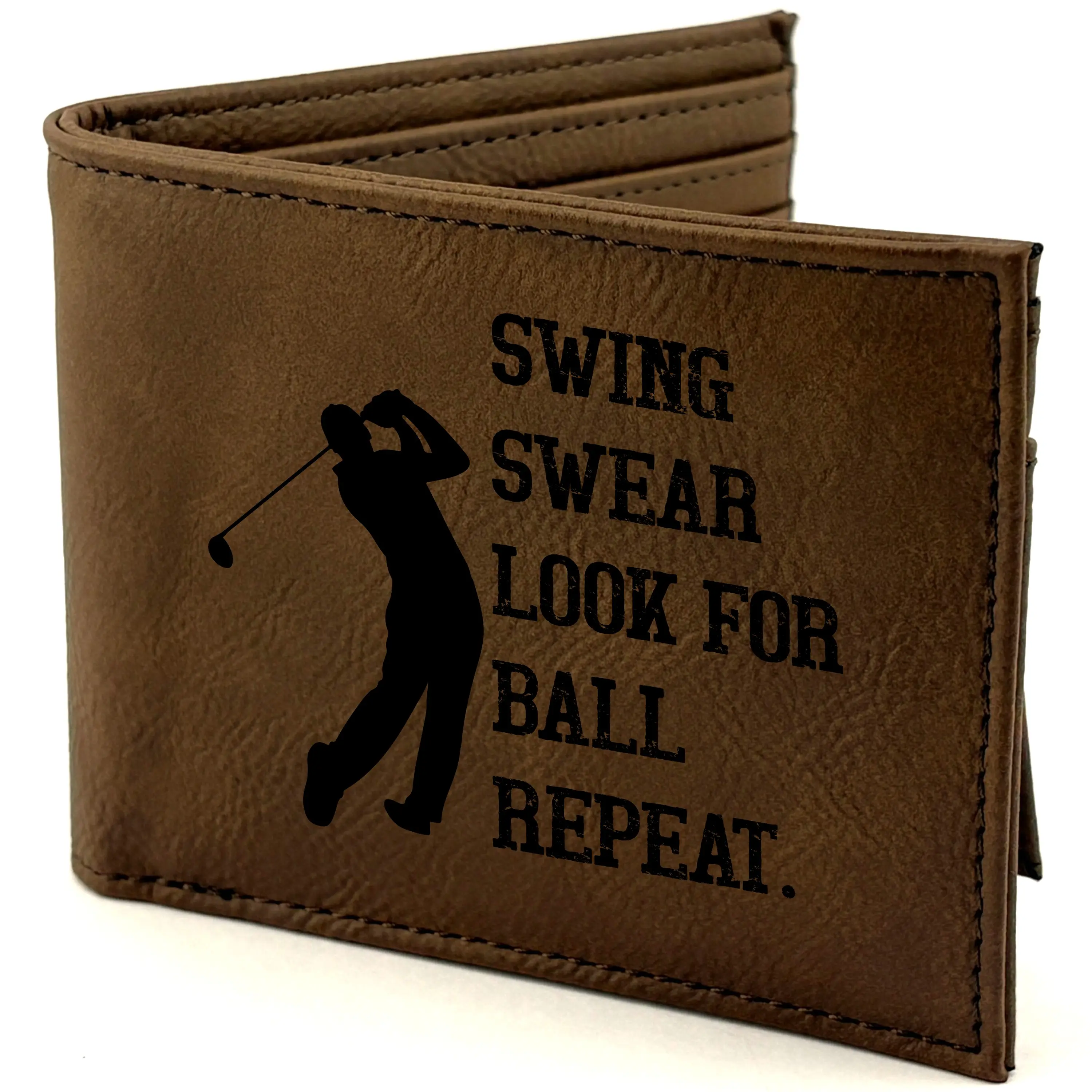 Craft & Clan Funny Golf Wallet for Men - Custom Engraved Slim Vegan Leather Bifold | Premium Gift for Dad Husband Boyfriend | Father's Day & Birthday Favorite with "SWING SWEAR LOOK FOR BALL REPEAT" Design
