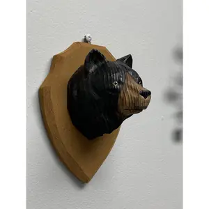 YEEYAYA Bear Head Wall decor Wall Art Wood sculpture Hand Carved Wood Wooden Bear Figurine Christmas gift present home Decor room Decor