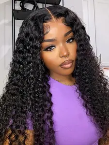 4x4 Deep Wave Glueless Human Hair Wig HD Lace Closure Wig Pre-Cut Lace Pre-Plucked Pre-Bleached Ready to Wear for Women Wear&Go Curly Wigs