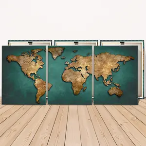 3 Counts Wooden Framed Canvas Painting, Vintage World Map Art, Exquisite Poster, Perfect Living Room Decoration, Modern Art, Fashion Family Poster, Wall Art Decoration, Waterproof Art
