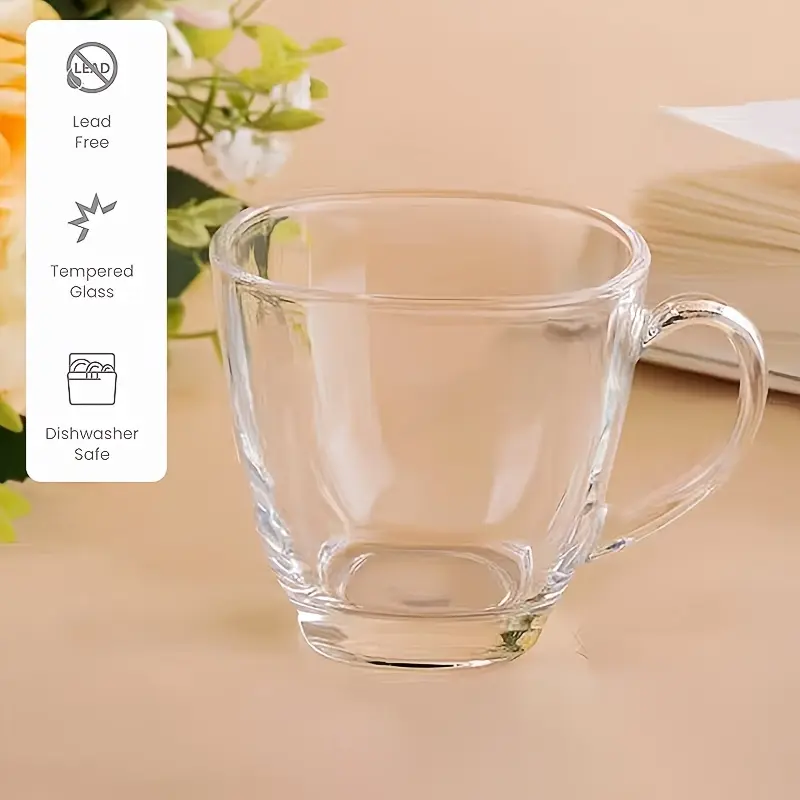 6 PCs premium glass coffee mug tea cups set: Transparent, square glass cups for tea, coffee, green tea, herbal tea, lemon tea, milk cup, hot/cold drinks-ideal gift for coffee enthusiasts, 190ml/6.5oz