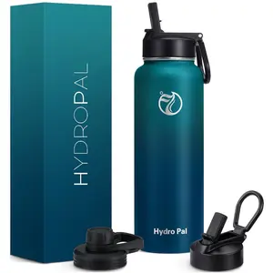 HydroPal 40oz Stainless Steel Water Bottle, Double-Walled Vacuum Insulated, Leak-Proof Spout & Straw Lids, Wide Mouth, Powder-Coated, Tumbler Drinkware