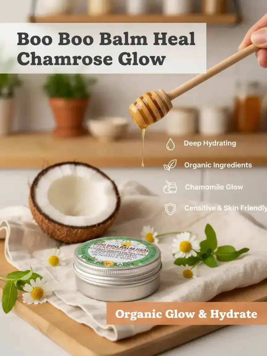 BOO BOO BALM HEAL CHAMROSE GLOW , Lightweight, Unisex Comfrey, Chamomile, Rose Hips Body Balm for Sensitive Skin - Soothing, Hydrating Plant-Infused Body Care with Coconut, Honey for Alternative Health Aromatherapy Support