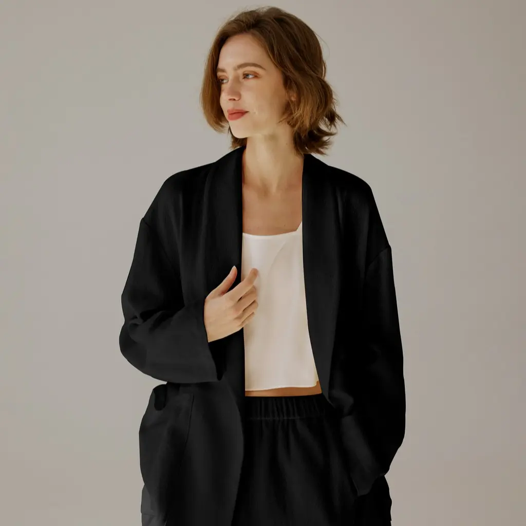 Belted Linen Blazer -Shawl lapel