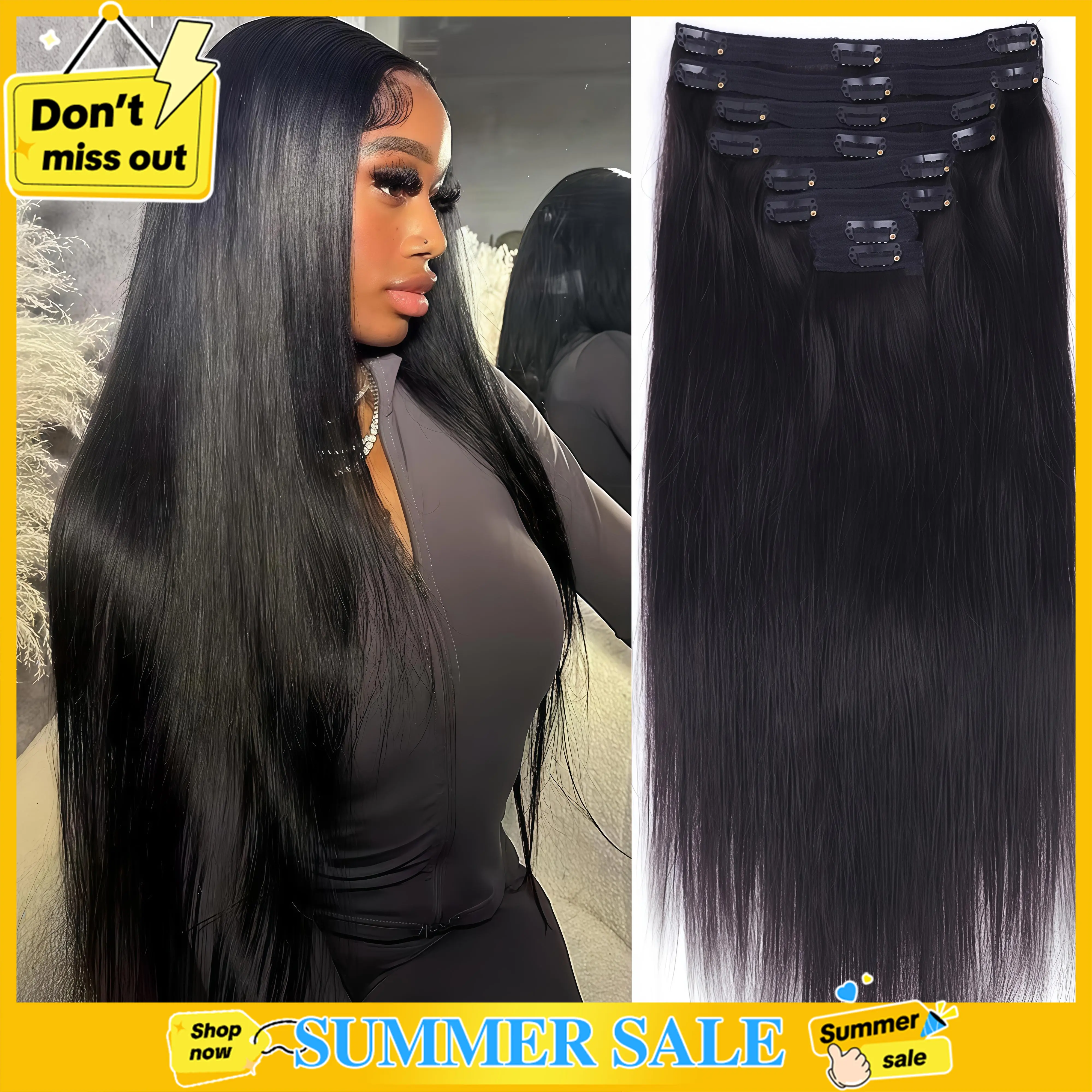 [Super Deal] CheetahBeauty Straight Clip in Hair Extensions Real Human Hair Seamless PU Clip ins Hair for Black Women Clip in 100% Brazilian Remy Hair Extensions 8pcs Per Set with 18 Clips 120g/pack #tiktokshopsummersale #weeklydeals