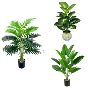 3-Piece Realistic Palm Tree Set, Lifelike Plastic Bonsai Plant, Indoor/outdoor Decor, Spring Garden Decoration, Suitable for All Room Types, Artificial Palm Trees, Fake Plant Decoration