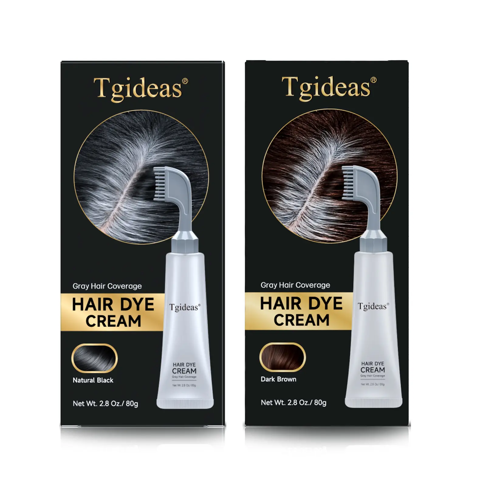 Tgideas Hair Dye Comb / Hair Dye Cream — Portable Home Use & Hyaluronic Acid, 100% Gray Hair Coverage, Black & Brown Available, 1 Box with Hair Dye Tools #SummerWins