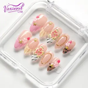 Voxinail Lab | Blush Bloom Getaway | Handmade Almond Press-On Nails | Reusable, Long-Lasting
