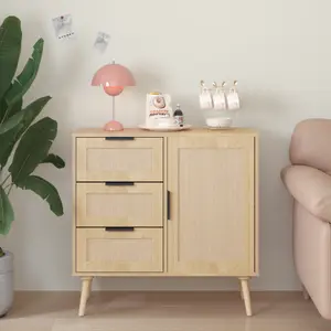 Modern Rattan Storage Cabinet | Wood Dresser Sideboard with Shelves for Bedroom, Living Room | Hallway & Entryway Organizer, Brown