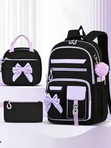 3pcs Casual Bowtie Backpack for Teens, Fits 15inch Laptop, Adjustable Straps, Smooth Zippers, Ideal for Travel and School, Trendy Backpack