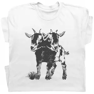 Oversized Casual T-Shirt, Creepy Two-Headed Goat Art Print Tee, Retro Sketch Pattern Design Shirt, Relaxed Loose Daily Wear Top, Trendy Weirdcore Graphic Apparel, Unique Gift