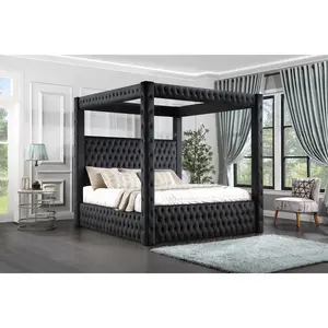 Black Velvet Canopy King Bed