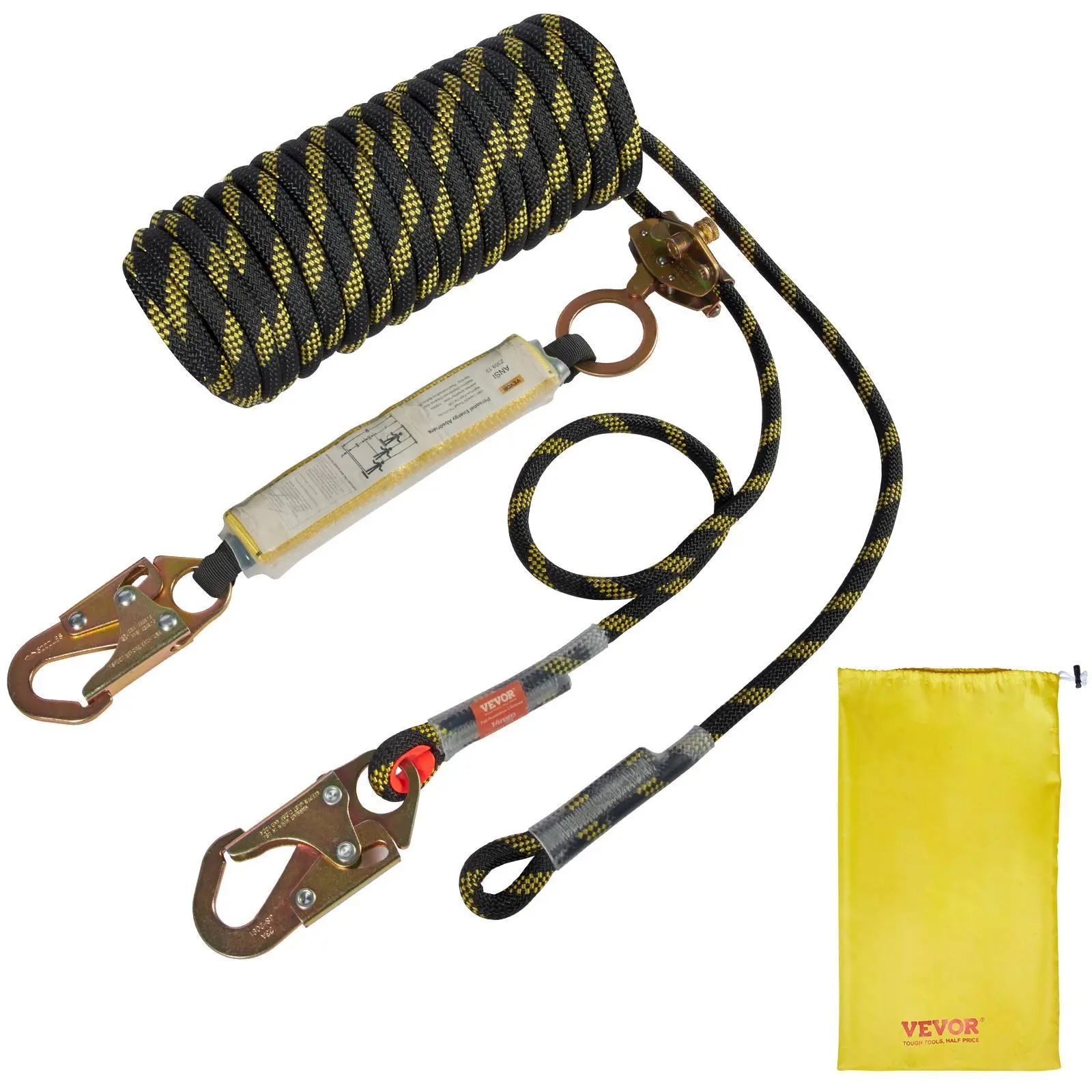 【SummerFinds】VEVOR Vertical Lifeline Assembly,  , 0.55'' x 50' Fall Protection Rope with 30 KN Breaking Tension, Polyester Roofing Rope with Steel Snap Hooks, Rope Grab, and Shock Absorber, ANSI Compliant