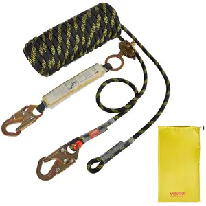 VEVOR Vertical Lifeline Assembly,  , 0.55'' x 50' Fall Protection Rope with 30 KN Breaking Tension, Polyester Roofing Rope with Steel Snap Hooks, Rope Grab, and Shock Absorber, ANSI Compliant