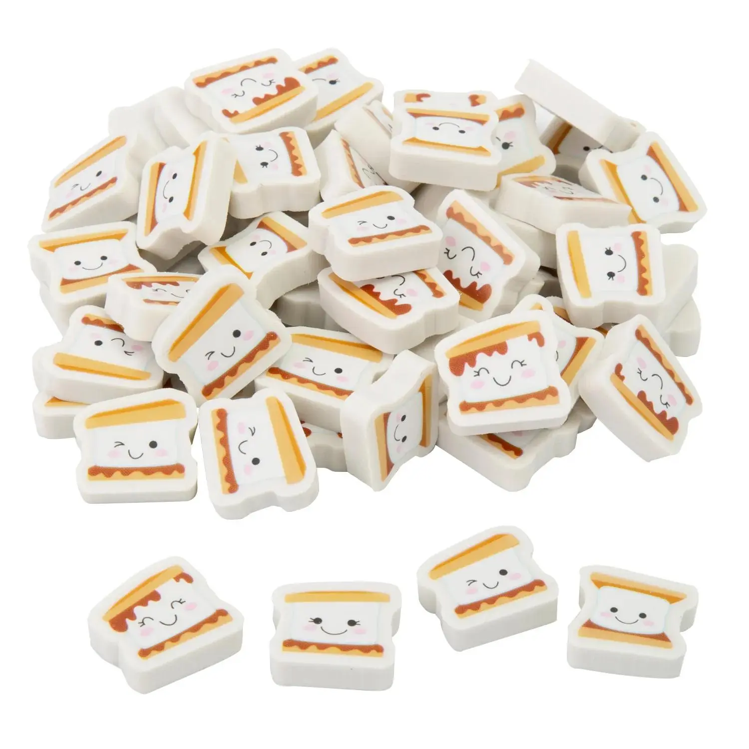3/4" Bulk 144 Pc. Mini Brown & White Smiling S'mores Character Erasers