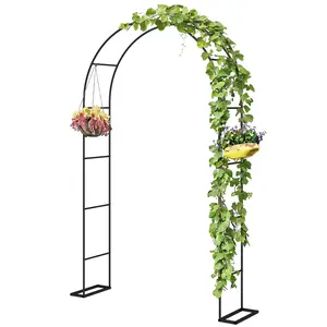 8 ft Steel Garden Arch - Black Arbor Trellis with Large Base for Climbing Vines, Wedding Stand, Pathway Decor & Photo Backdrop